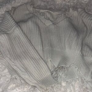 Cozy Fringed Knit Sweater - Gray